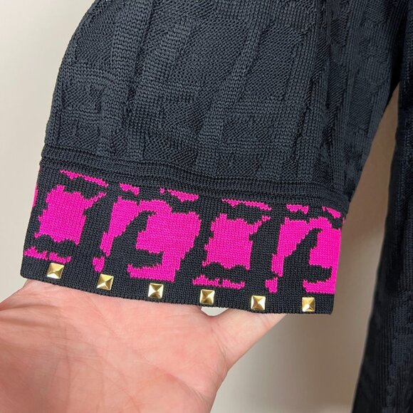 Ming Wang Cardigan Jacket Women 2X Black Pink Open Front Knit 3/4 Sleeve Studded - Picture 5 of 12